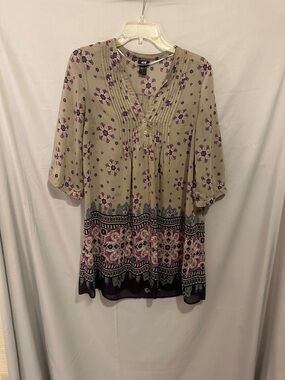 H&M Beige Tunic with Purple Floral Border